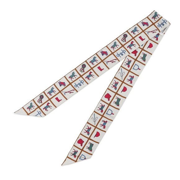 HERMES Twilly Couvertures et Tenues de jour Silk100% Cream/Blanc/Rose - Picture 1 of 9